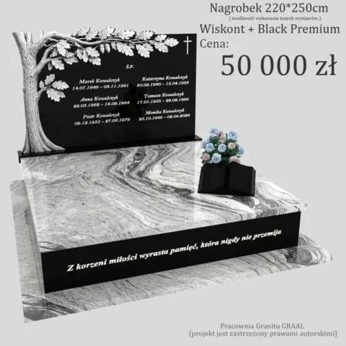 Nagrobki Warszawa | Nagrobki podwójne z rzeźbą drzewa z granitu wiskont white