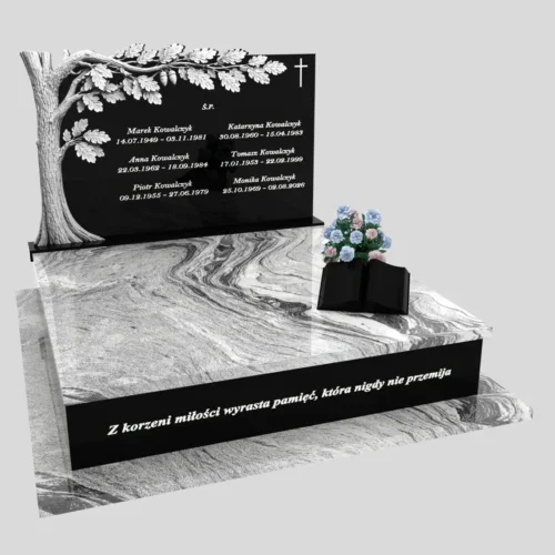 Nagrobki Warszawa | Nagrobki podwójne z rzeźbą drzewa z granitu wiskont white