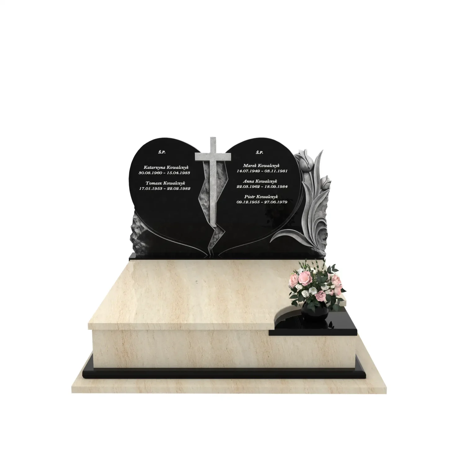 Nagrobek podwójny z rzeźbą serca i kwiatów CK 119+360 – photo №12