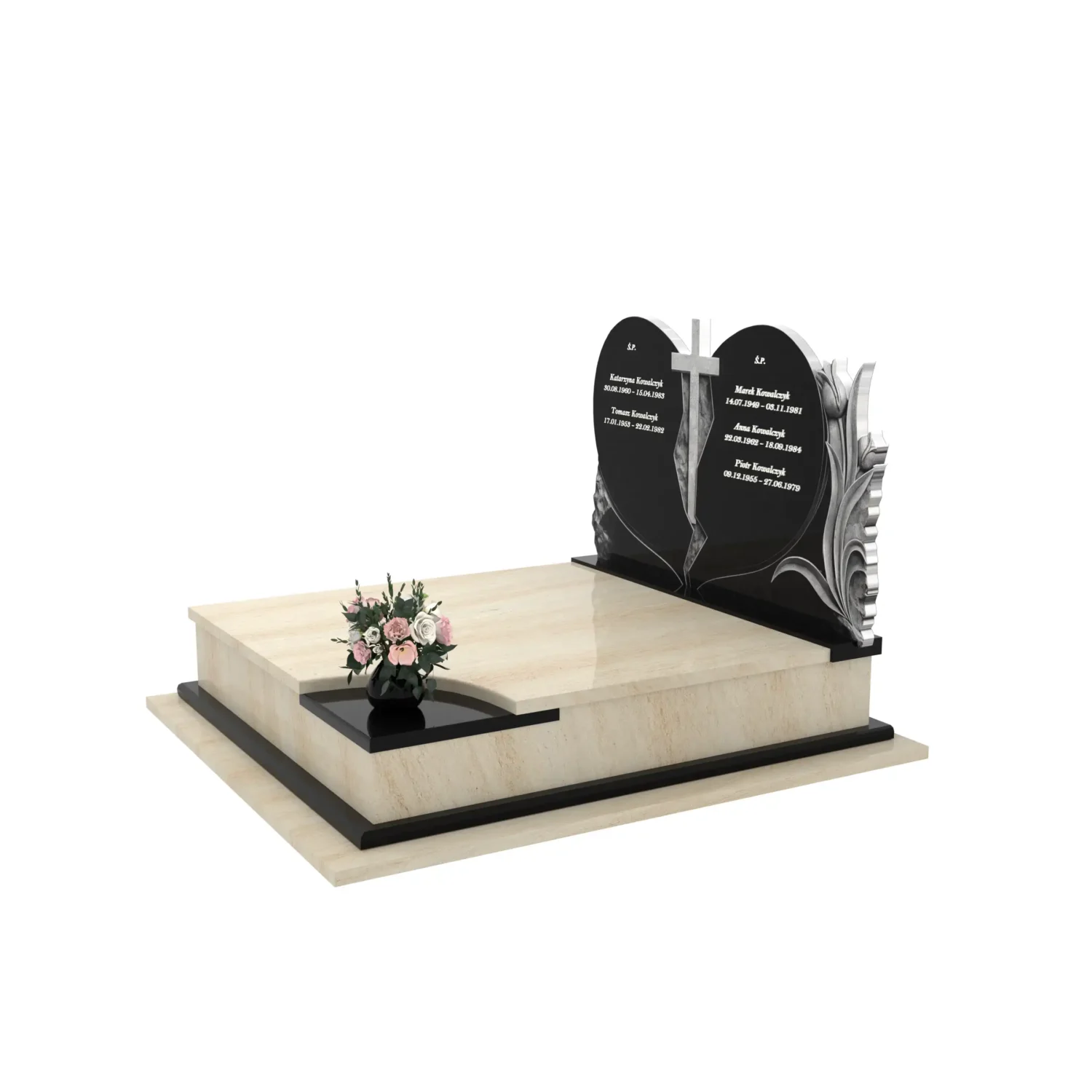 Nagrobek podwójny z rzeźbą serca i kwiatów CK 119+360 – photo №2