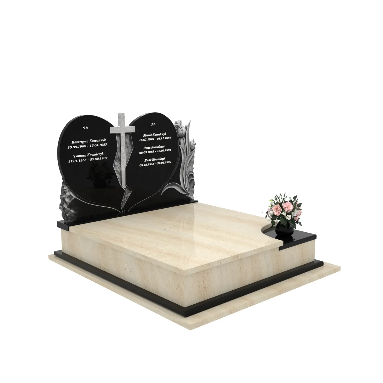 Nagrobek podwójny z rzeźbą serca i kwiatów CK 119+360 – photo №11