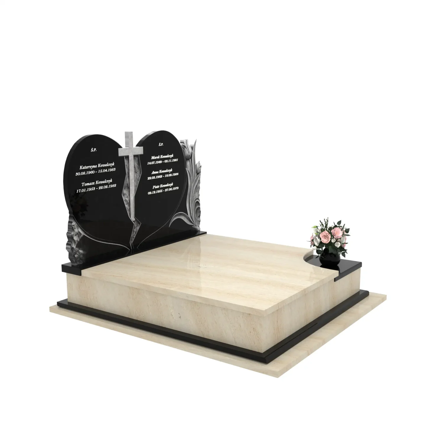 Nagrobek podwójny z rzeźbą serca i kwiatów CK 119+360 – photo №10