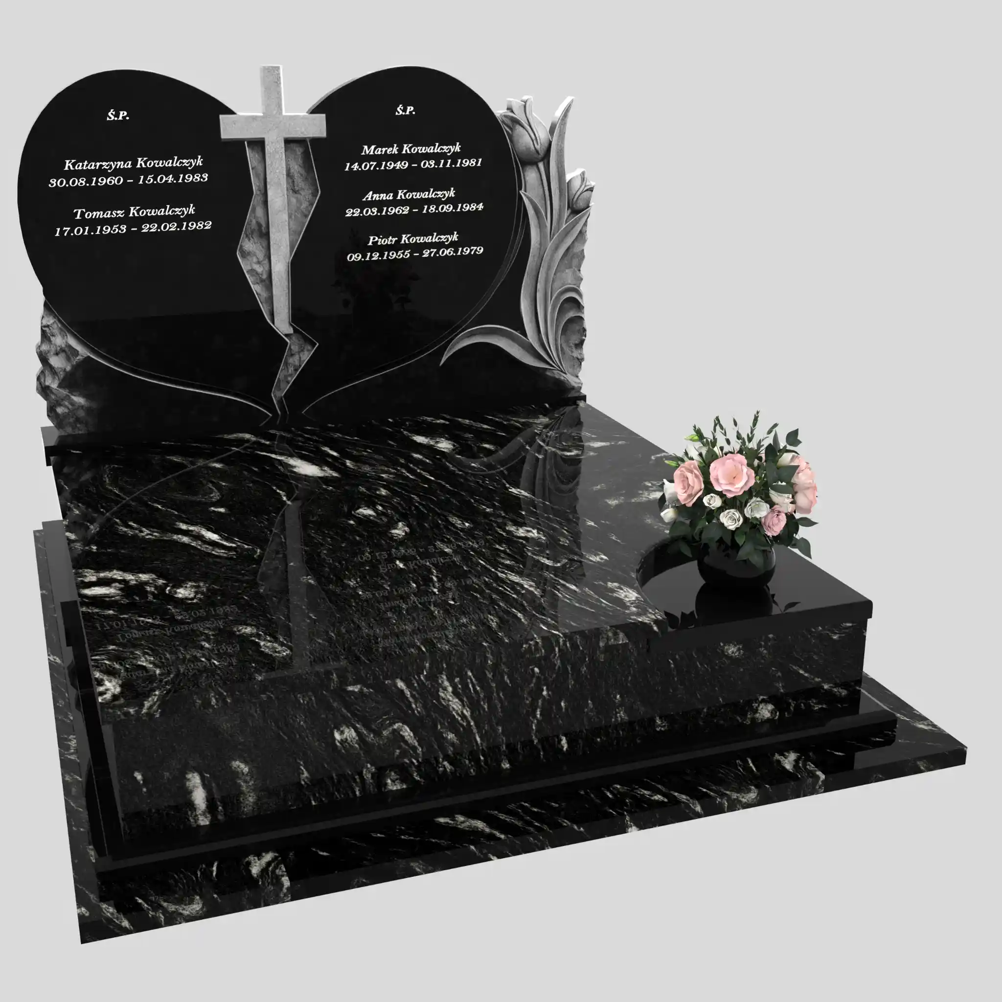 Nagrobek podwójny z rzeźbą serca i kwiatów CK 119 zdjęcie 92