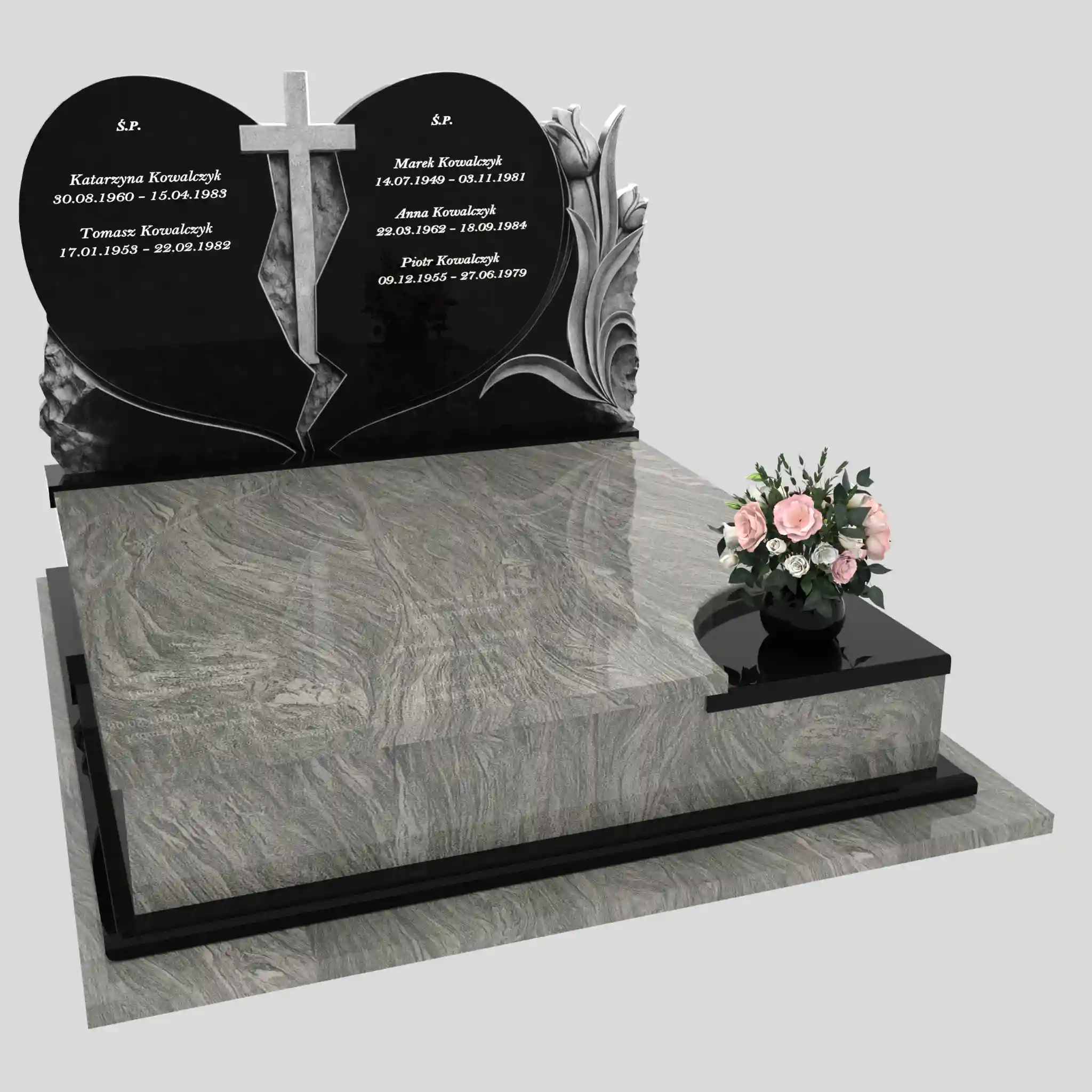 Nagrobek podwójny z rzeźbą serca i kwiatów CK 119 zdjęcie 88
