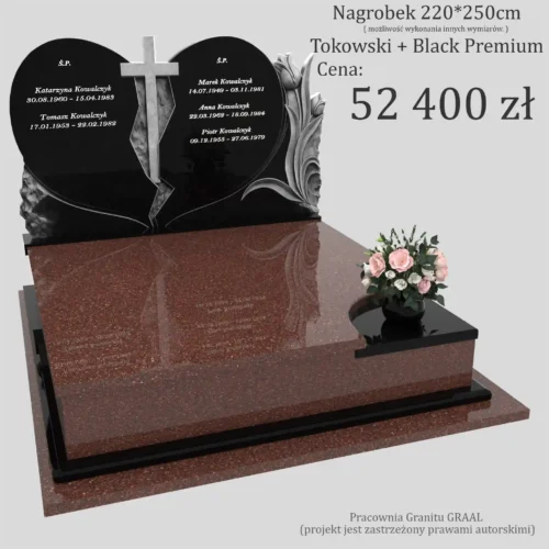 Nagrobki Warszawa | Nagrobki podwójne z rzeźbą serca z granitu tokowski