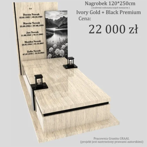 Nagrobki Warszawa | Nagrobki pojedyncze z grawerem natury z granitu ivory gold