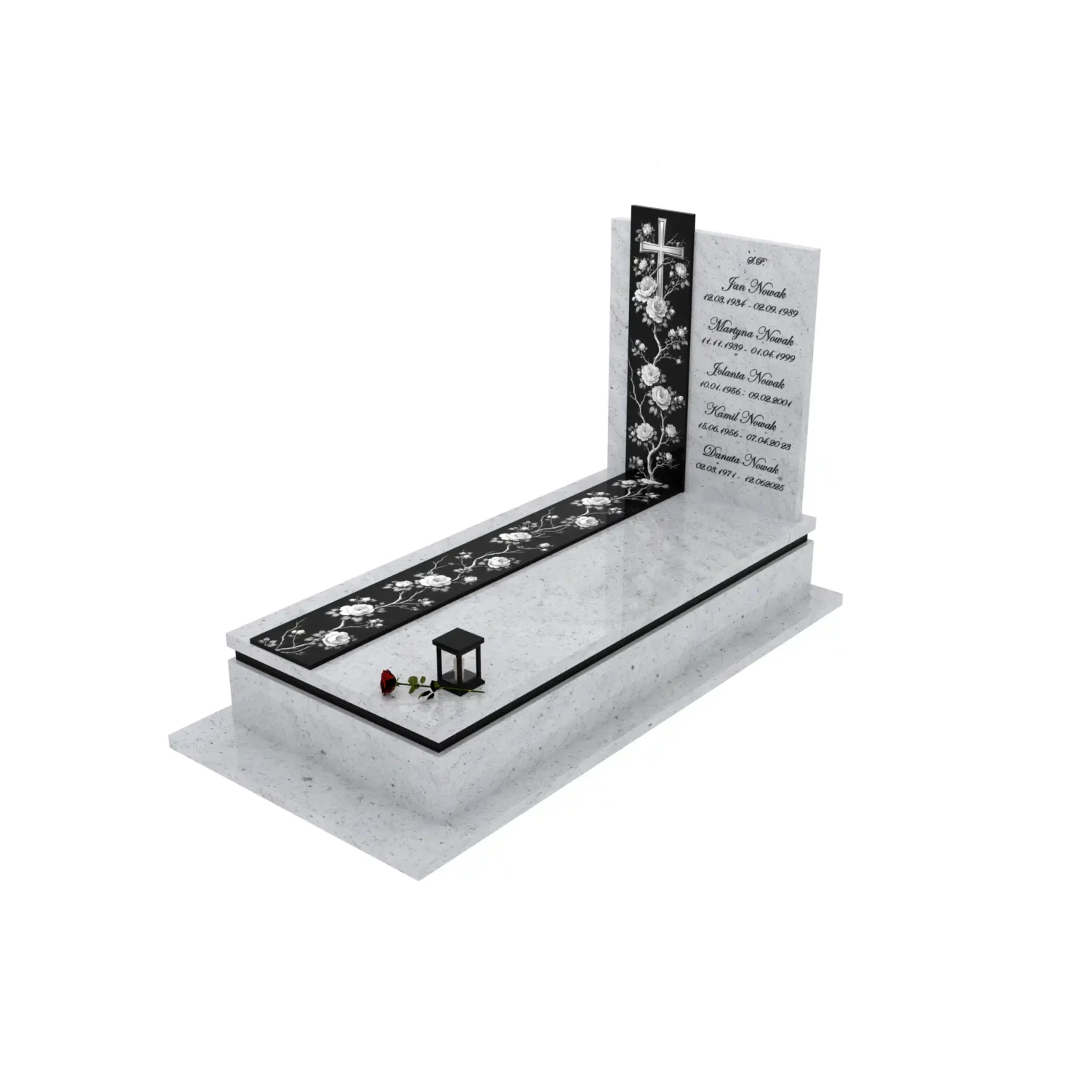 Nagrobek pojedynczy z grawerem róż i krzyża K 126+360 – photo №1