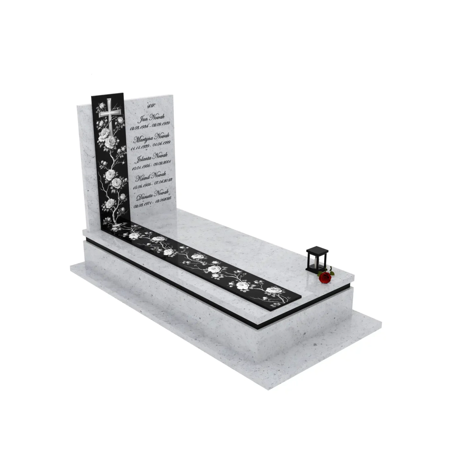Nagrobek pojedynczy z grawerem róż i krzyża K 126+360 – photo №11