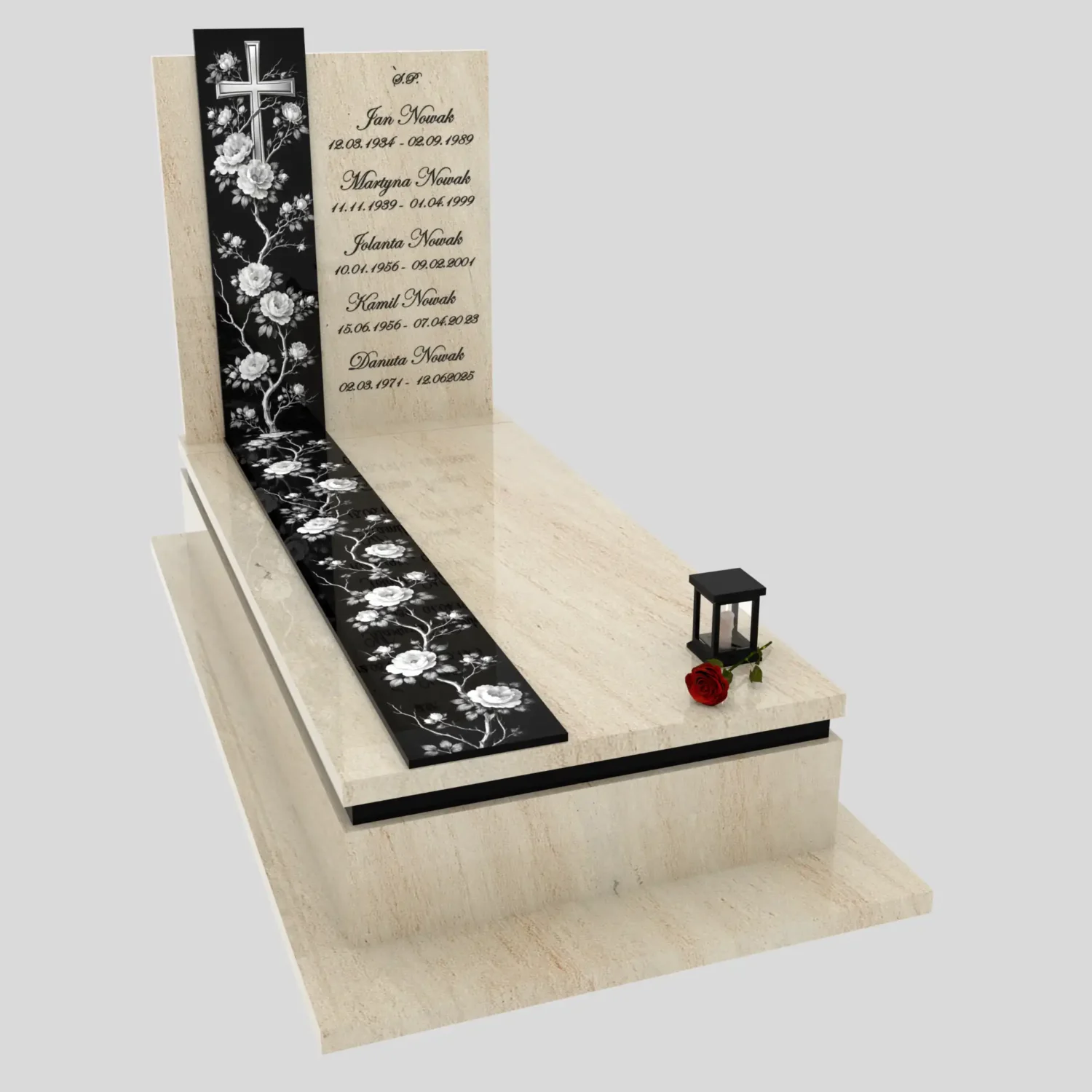 Nagrobek pojedynczy z grawerem róż i krzyża K 126 zdjęcie 94