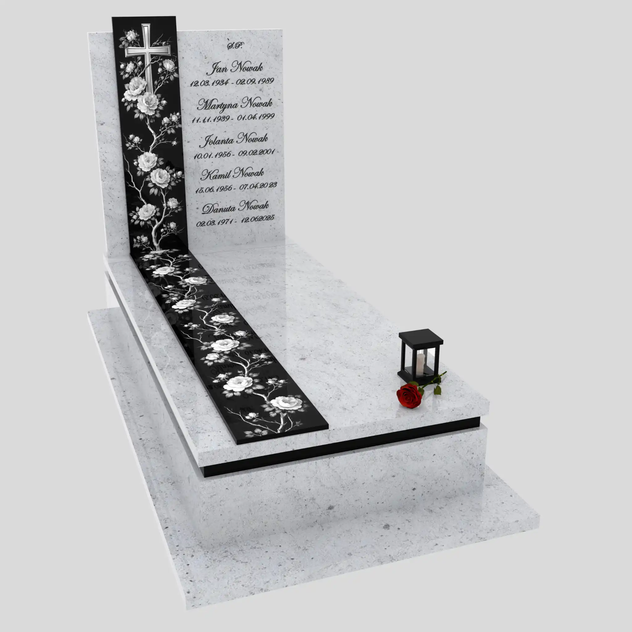 Nagrobek pojedynczy z grawerem róż i krzyża K 126 zdjęcie 92