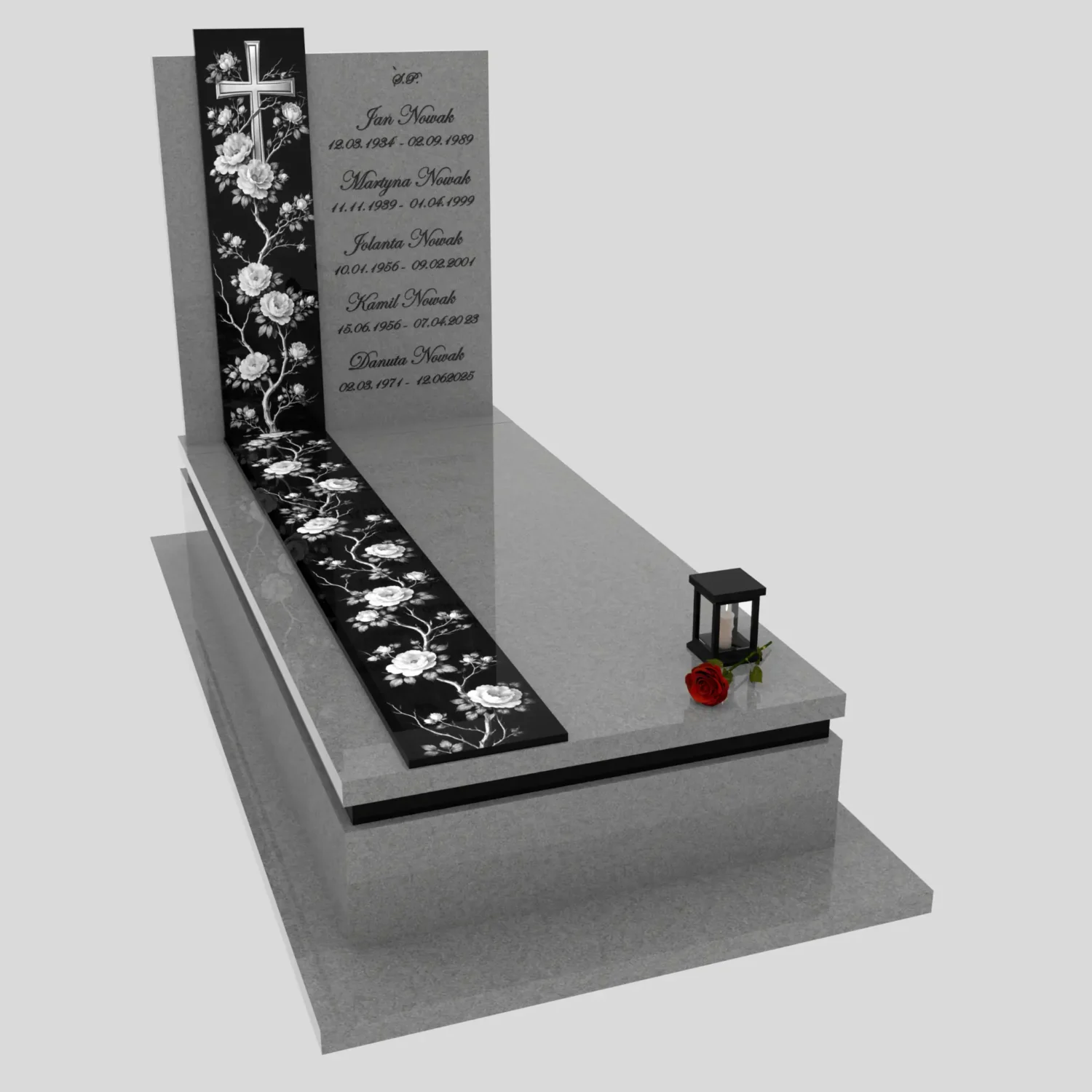 Nagrobek pojedynczy z grawerem róż i krzyża K 126 zdjęcie 89