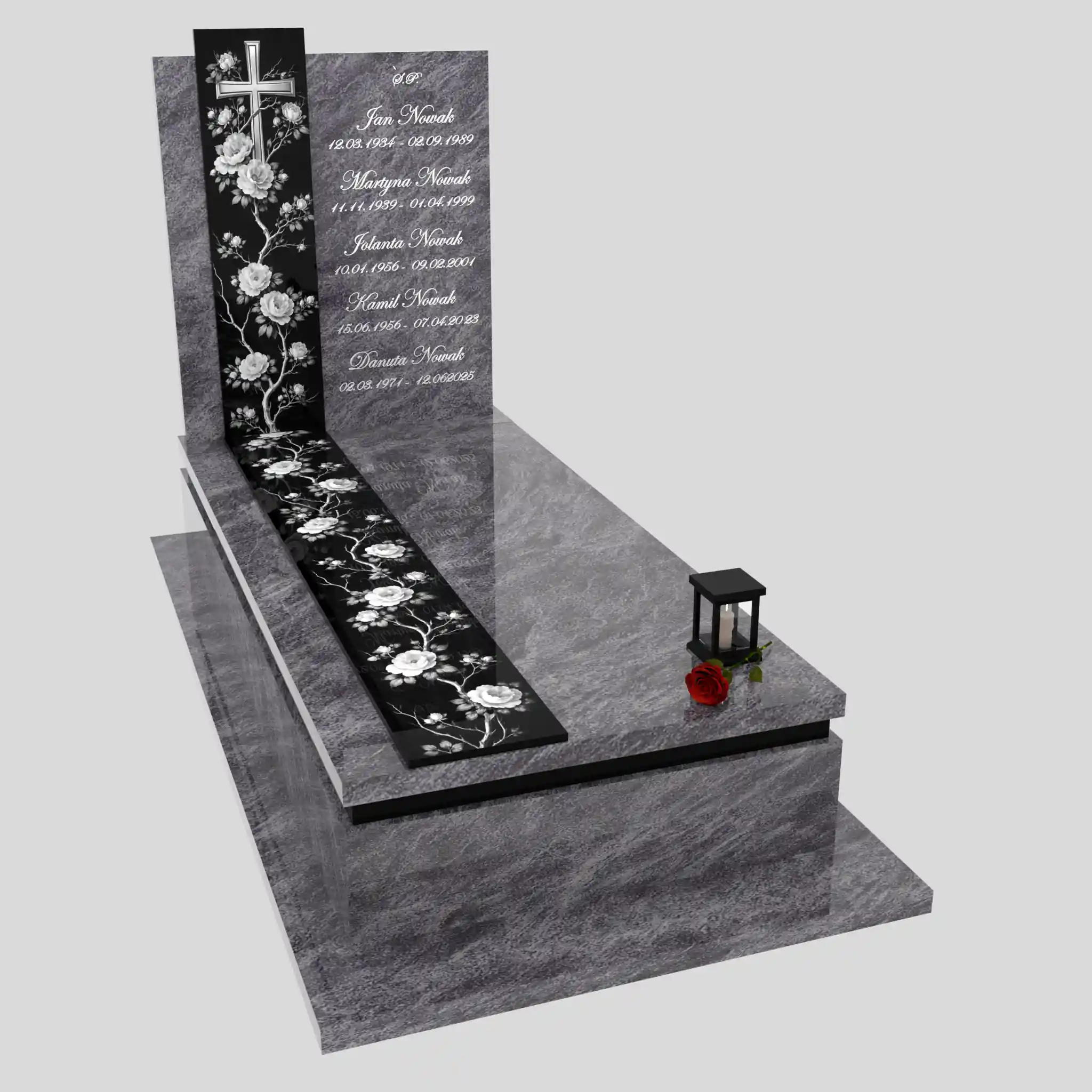 Nagrobek pojedynczy z grawerem róż i krzyża K 126 zdjęcie 87