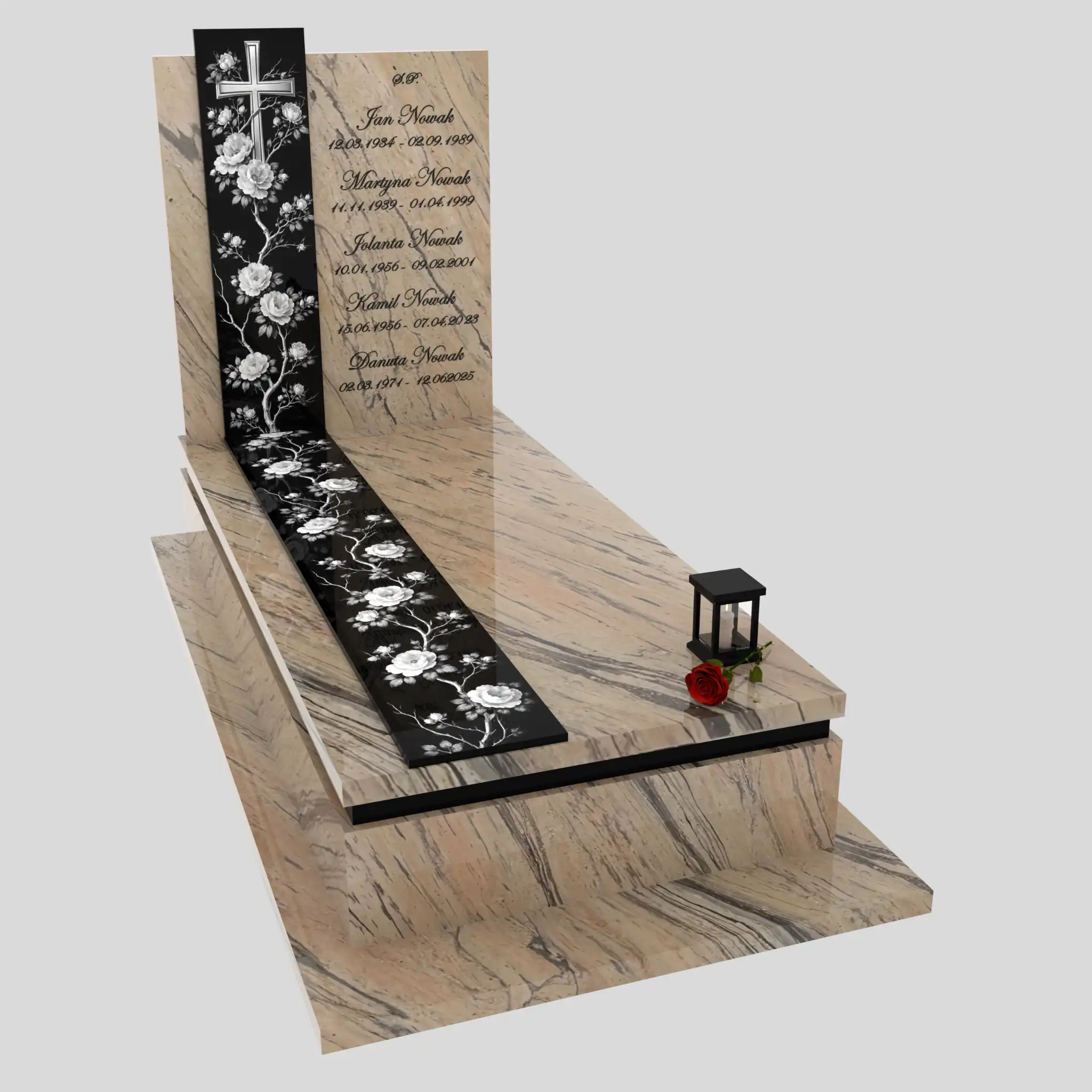 Nagrobek pojedynczy z grawerem róż i krzyża K 126 zdjęcie 86