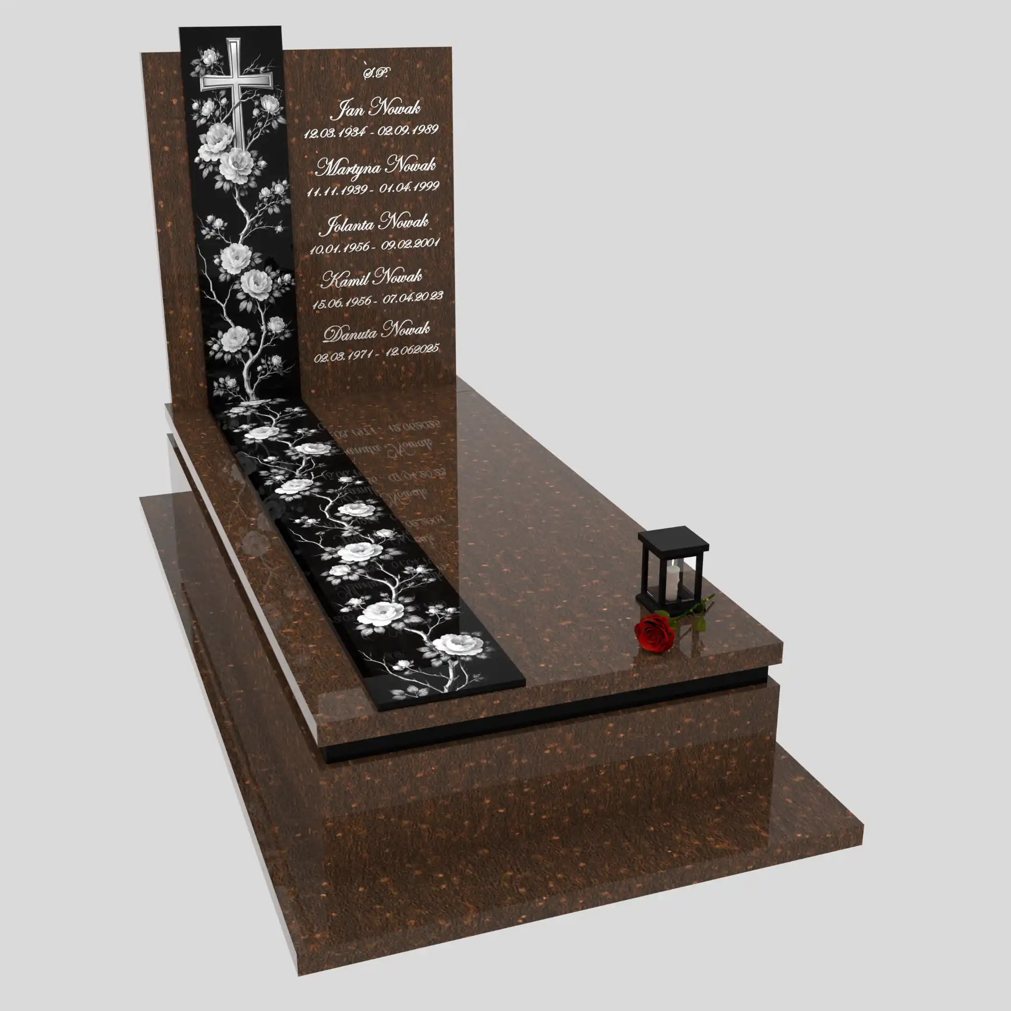 Nagrobek pojedynczy z grawerem róż i krzyża K 126 zdjęcie 85