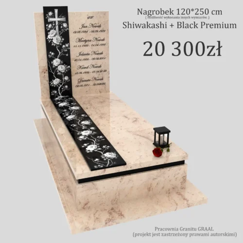 Nagrobki Warszawa | Nagrobki pojedyncze z grawerem róż z granitu shiwakashi