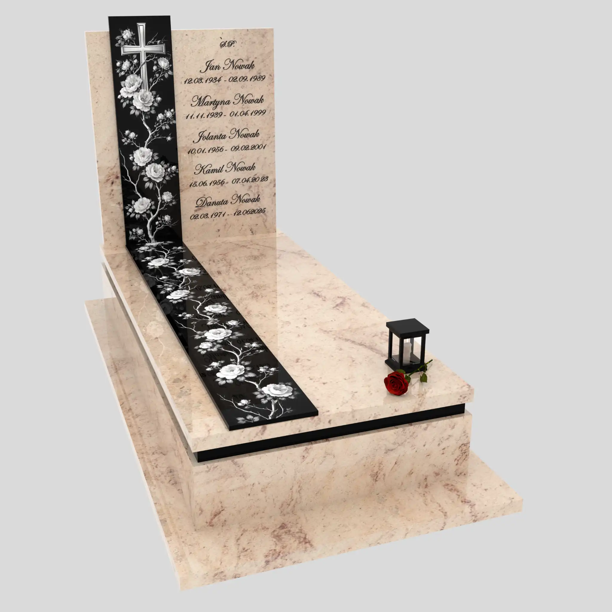 Nagrobek pojedynczy z grawerem róż i krzyża K 126 zdjęcie 84
