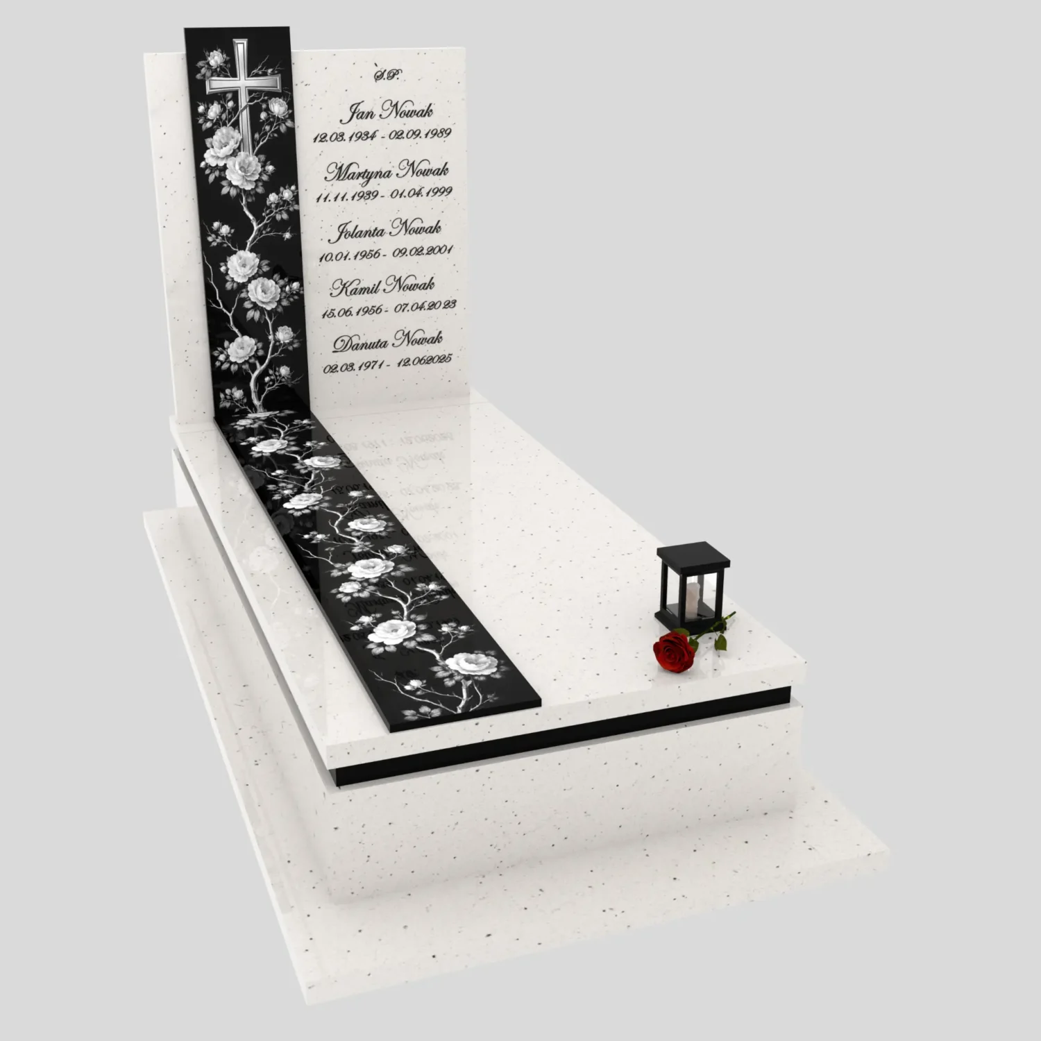 Nagrobek pojedynczy z grawerem róż i krzyża K 126 zdjęcie 82