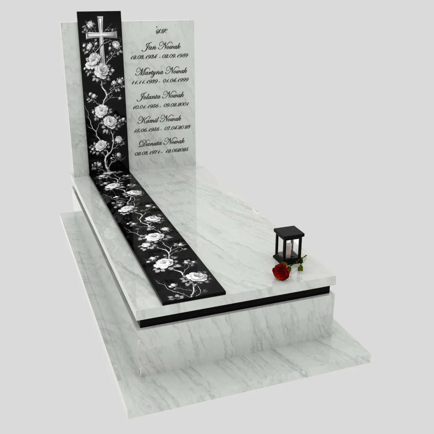 Nagrobek pojedynczy z grawerem róż i krzyża K 126 zdjęcie 81