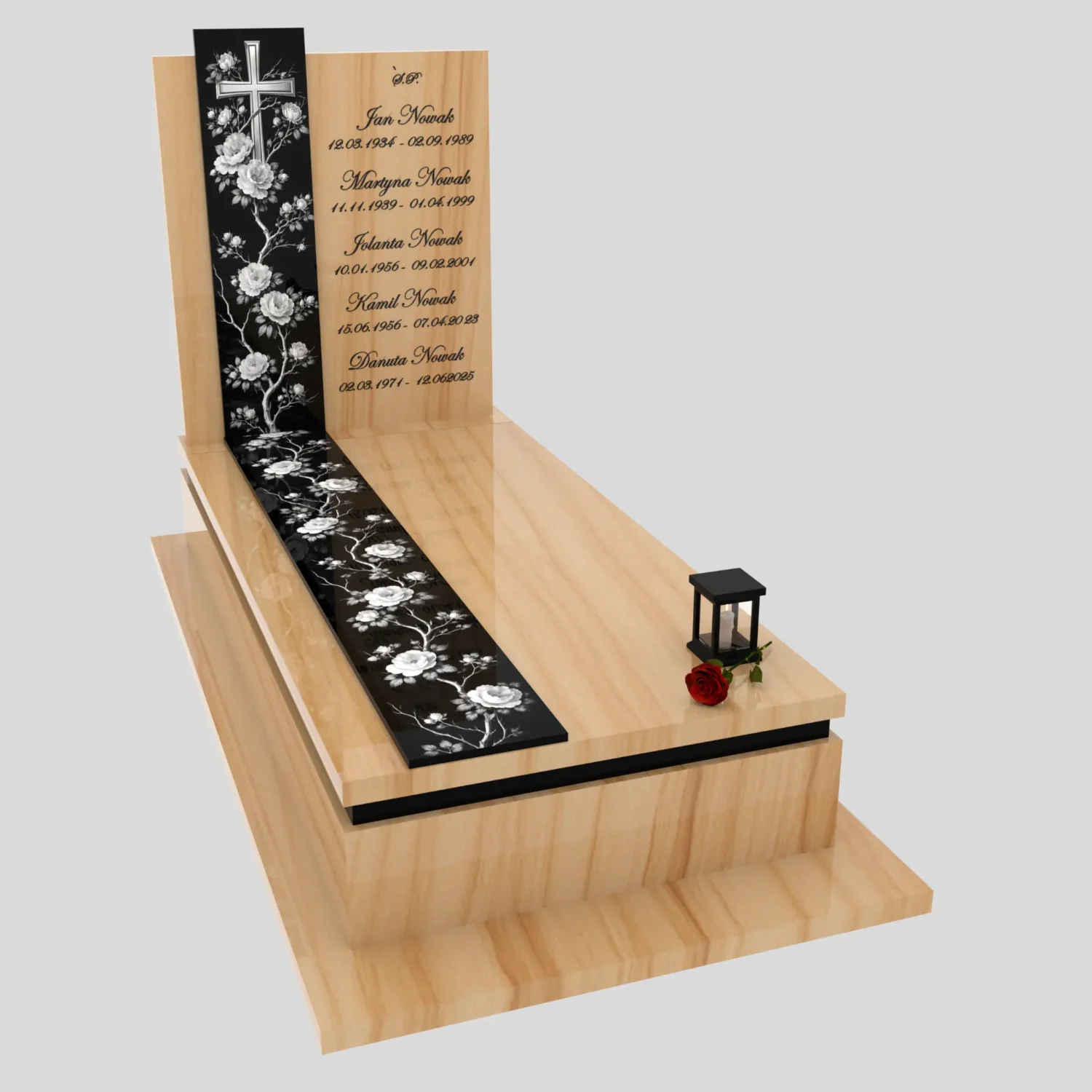 Nagrobek pojedynczy z grawerem róż i krzyża K 126 zdjęcie 80