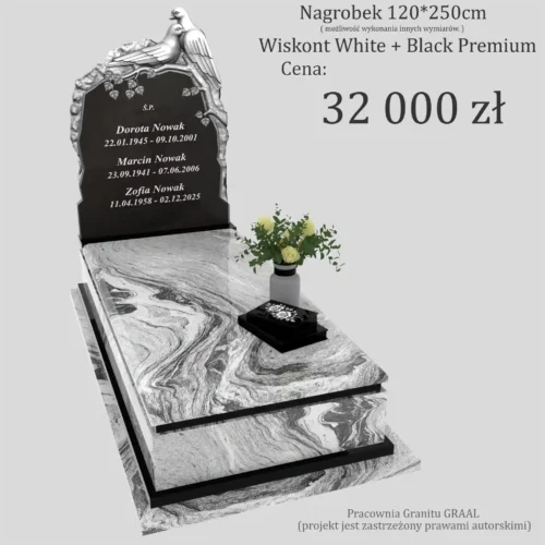 Nagrobki Warszawa | Nagrobki pojedyncze z rzeźbą gołębi z granitu wiskont white