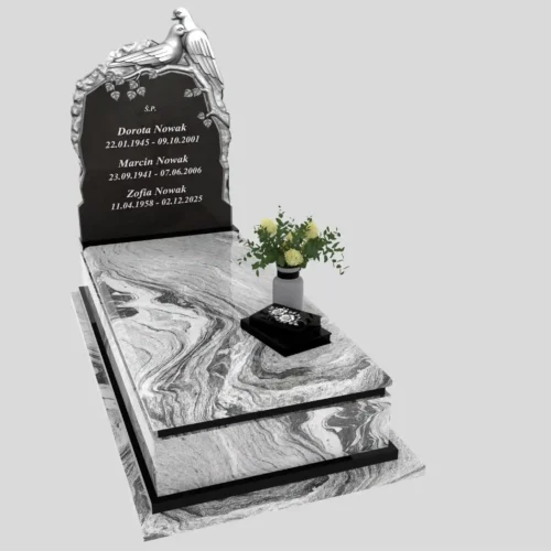 Nagrobki Warszawa | Nagrobki pojedyncze z rzeźbą gołębi z granitu wiskont white