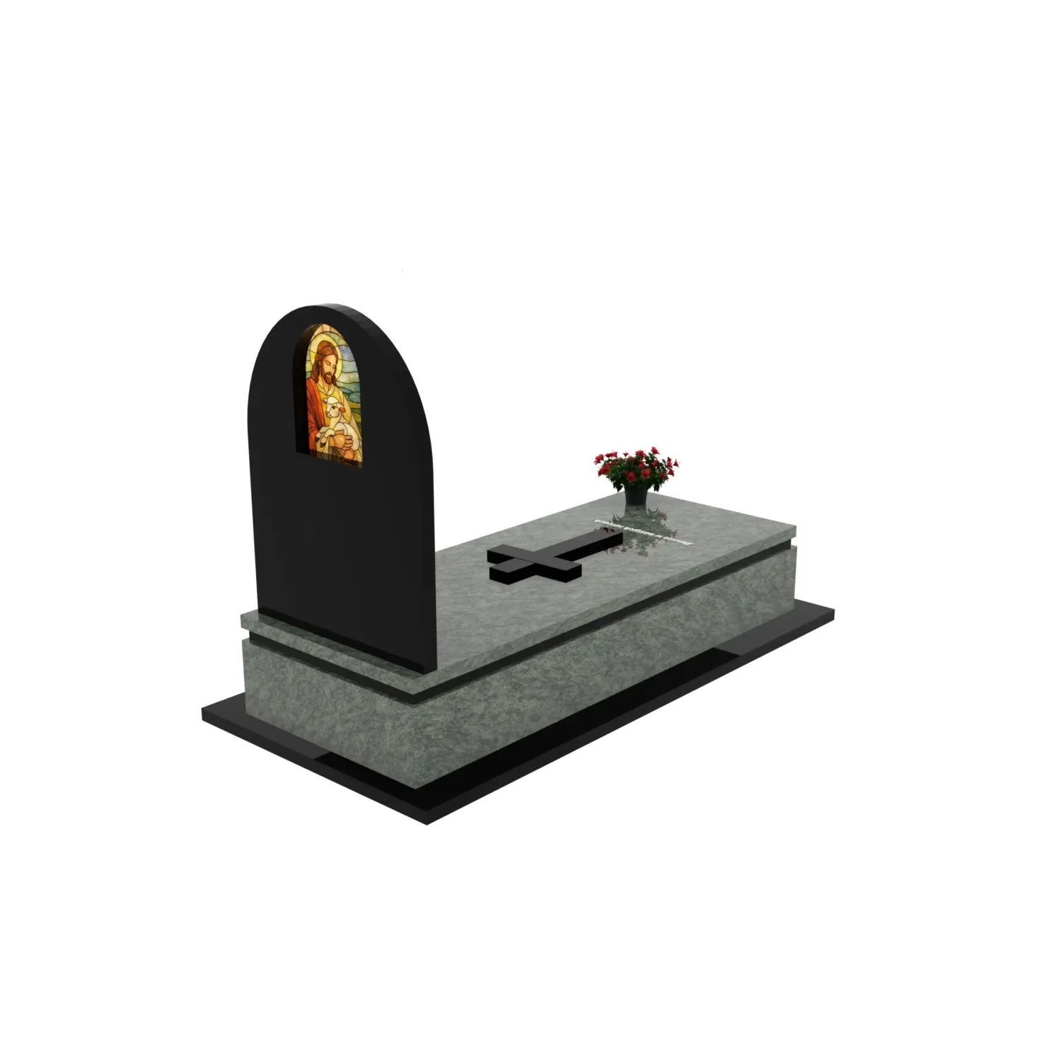 Nagrobek pojedynczy z witrażem Jezusa K 130+360 – photo №5