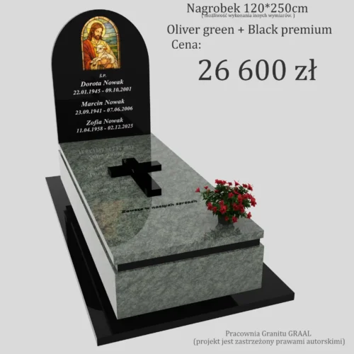 Nagrobki Warszawa | Nagrobki pojedyncze z witrażem Jezusa z granitu oliver green