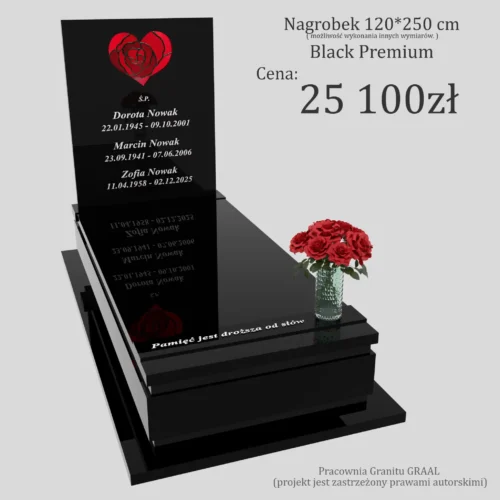 Nagrobki Warszawa | Nagrobki pojedyncze z witrażem serca z granitu black premium