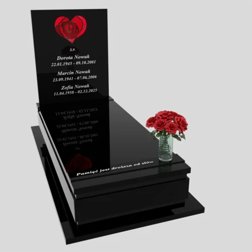 Nagrobki Warszawa | Nagrobki pojedyncze z witrażem serca z granitu black premium