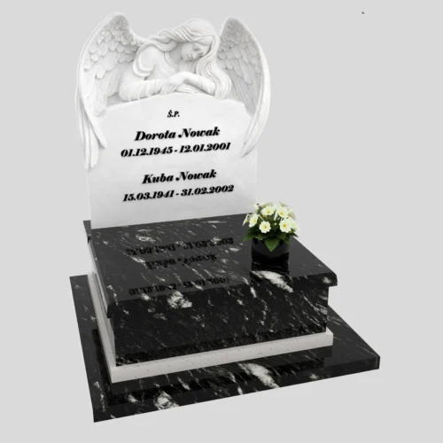 Nagrobki Warszawa | Nagrobki urnowe z rzeźbą anioła z granitu black fantasy