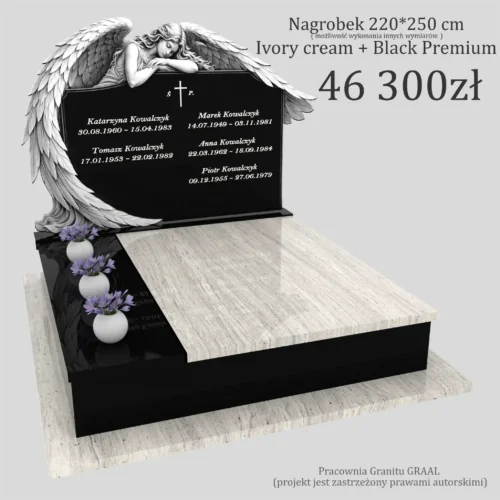 Nagrobki Warszawa | Nagrobki podwójne z grawerem anioła z granitu ivory cream