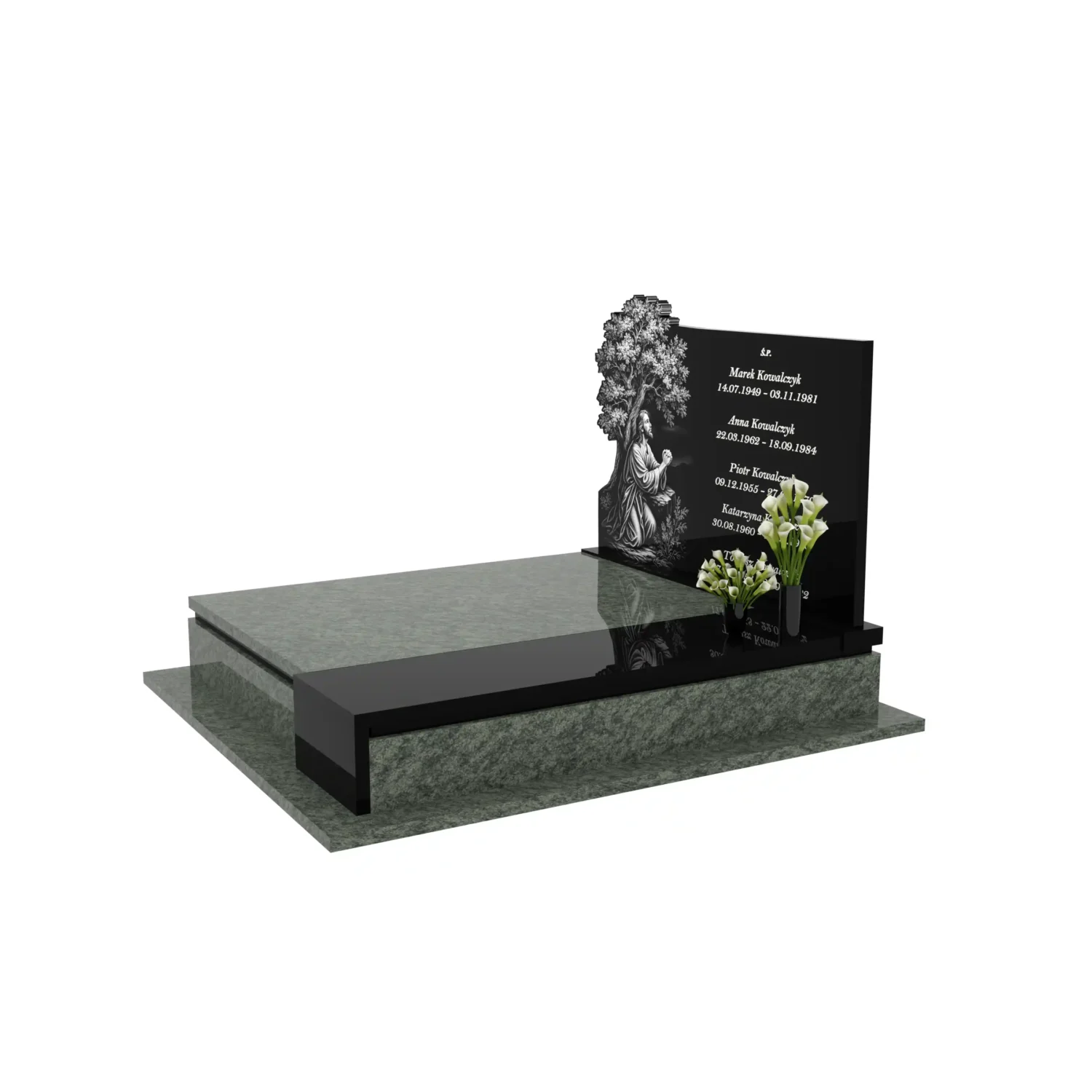 Nagrobek podwójny z grawerem Jezusa i drzewa KD 74+360 – photo №2
