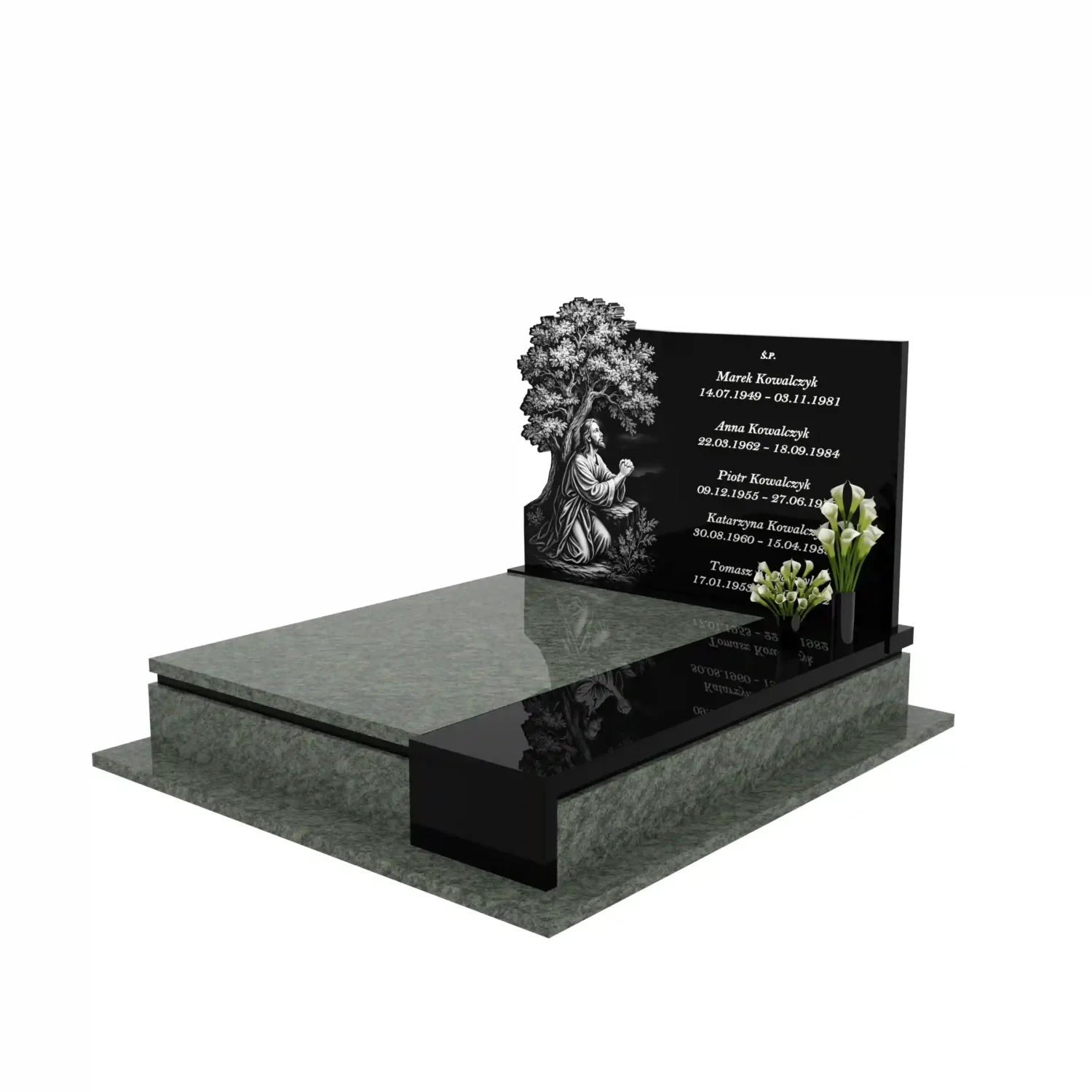Nagrobek podwójny z grawerem Jezusa i drzewa KD 74+360 – photo №1