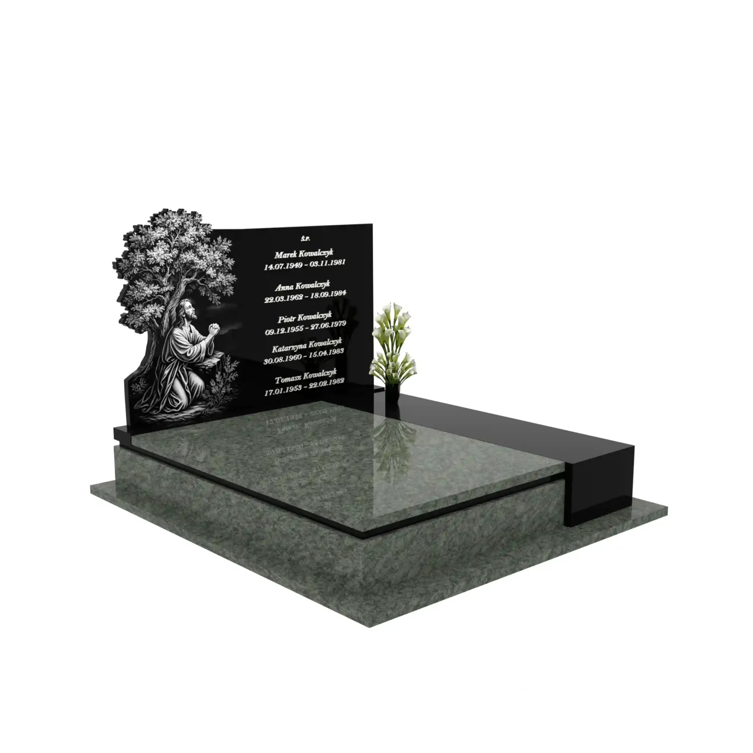 Nagrobek podwójny z grawerem Jezusa i drzewa KD 74+360 – photo №11