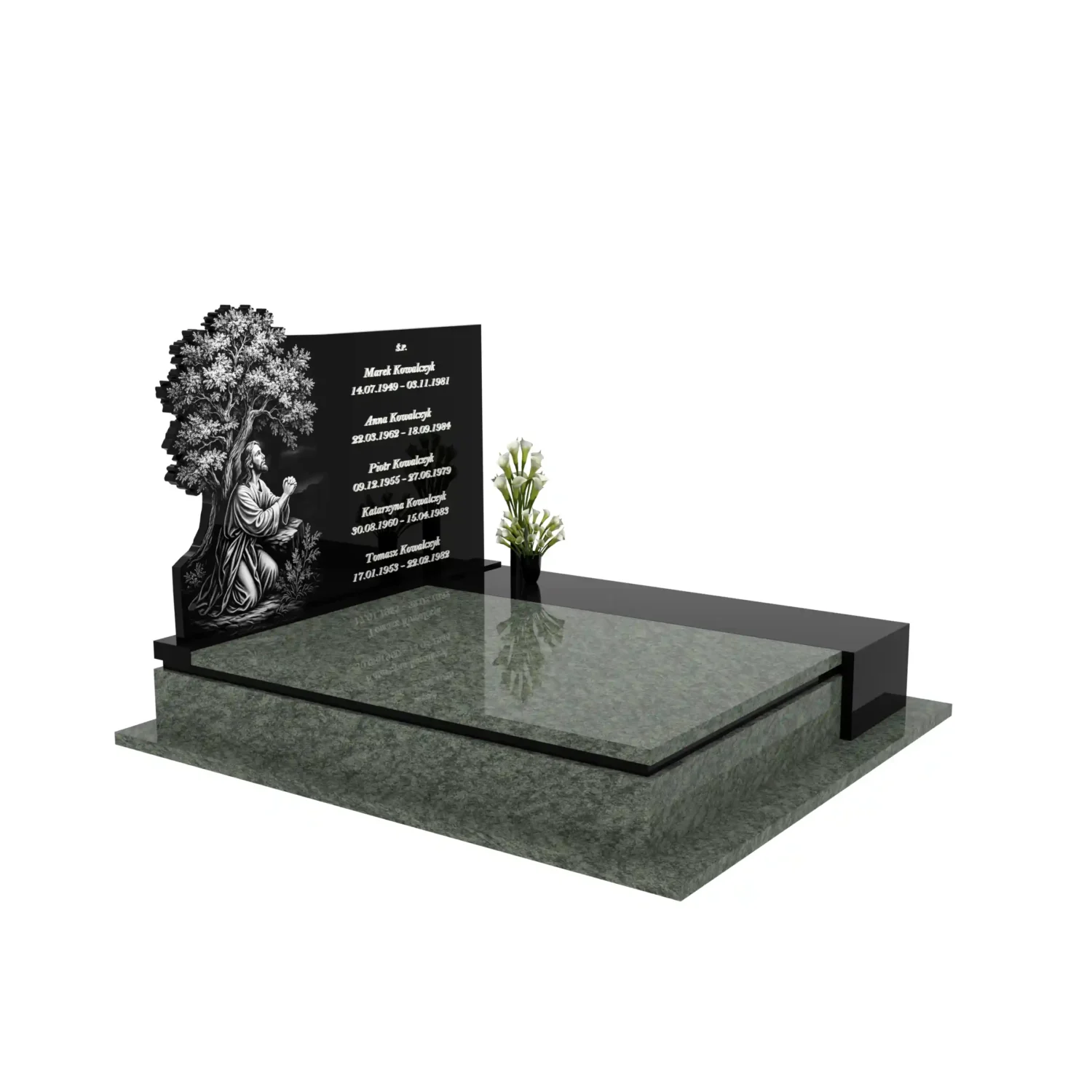 Nagrobek podwójny z grawerem Jezusa i drzewa KD 74+360 – photo №10