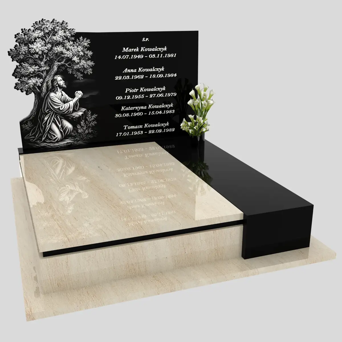 Nagrobek podwójny z grawerem Jezusa i drzewa KD 74 zdjęcie 93