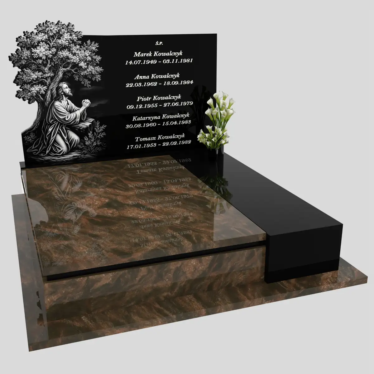 Nagrobek podwójny z grawerem Jezusa i drzewa KD 74 zdjęcie 92