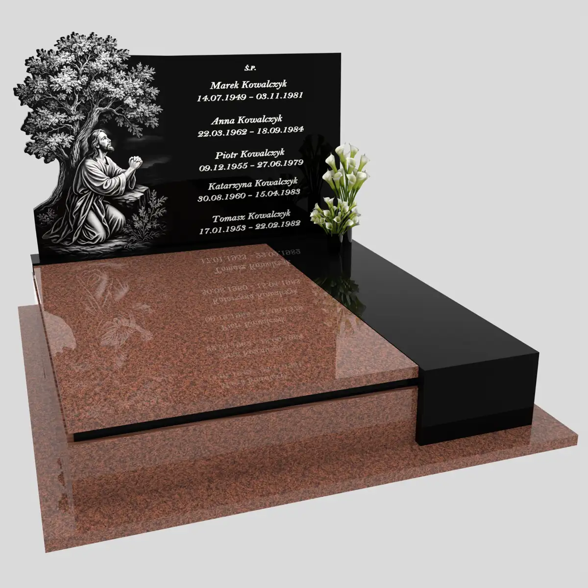 Nagrobek podwójny z grawerem Jezusa i drzewa KD 74 zdjęcie 91