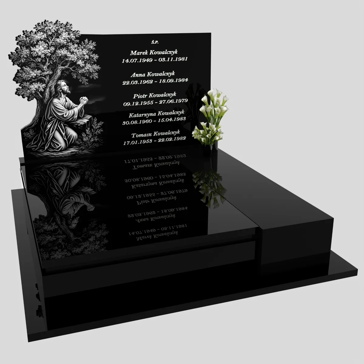 Nagrobek podwójny z grawerem Jezusa i drzewa KD 74 zdjęcie 90