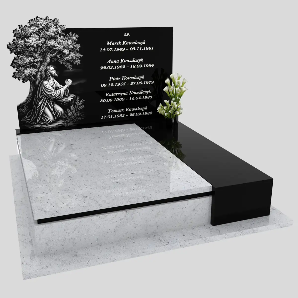 Nagrobek podwójny z grawerem Jezusa i drzewa KD 74 zdjęcie 88