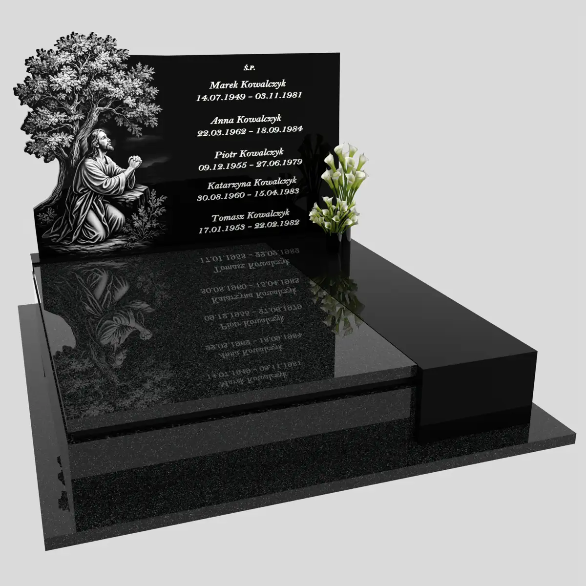 Nagrobek podwójny z grawerem Jezusa i drzewa KD 74 zdjęcie 87