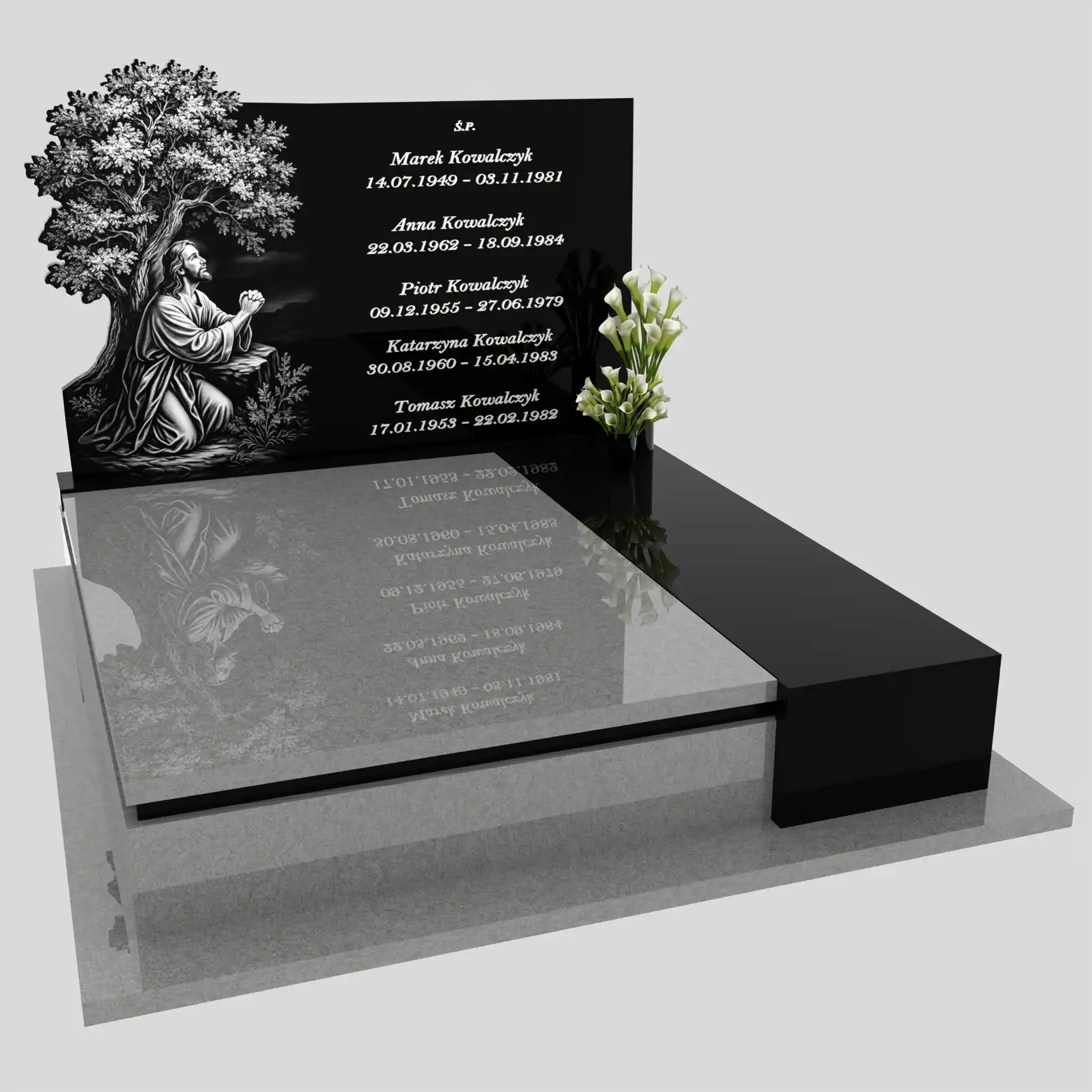 Nagrobek podwójny z grawerem Jezusa i drzewa KD 74 zdjęcie 85