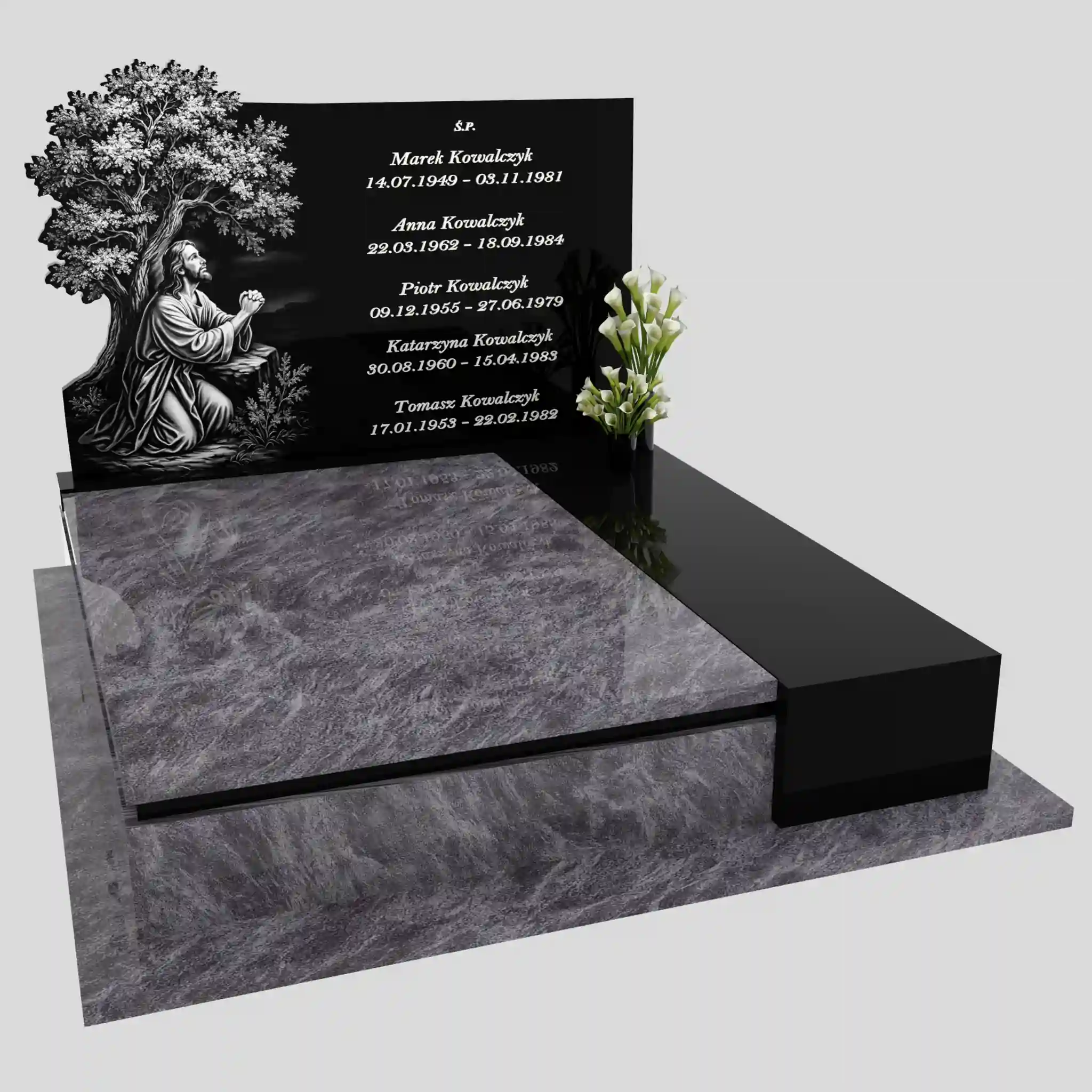 Nagrobek podwójny z grawerem Jezusa i drzewa KD 74 zdjęcie 83