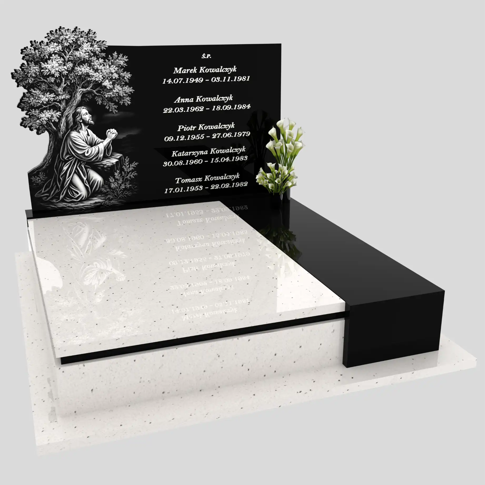 Nagrobek podwójny z grawerem Jezusa i drzewa KD 74 zdjęcie 81