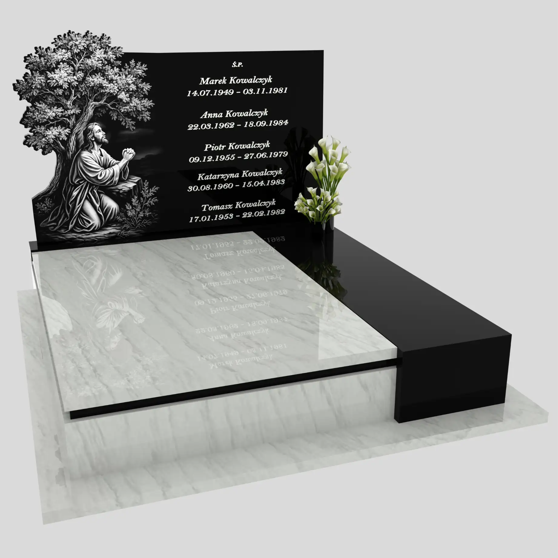 Nagrobek podwójny z grawerem Jezusa i drzewa KD 74 zdjęcie 94