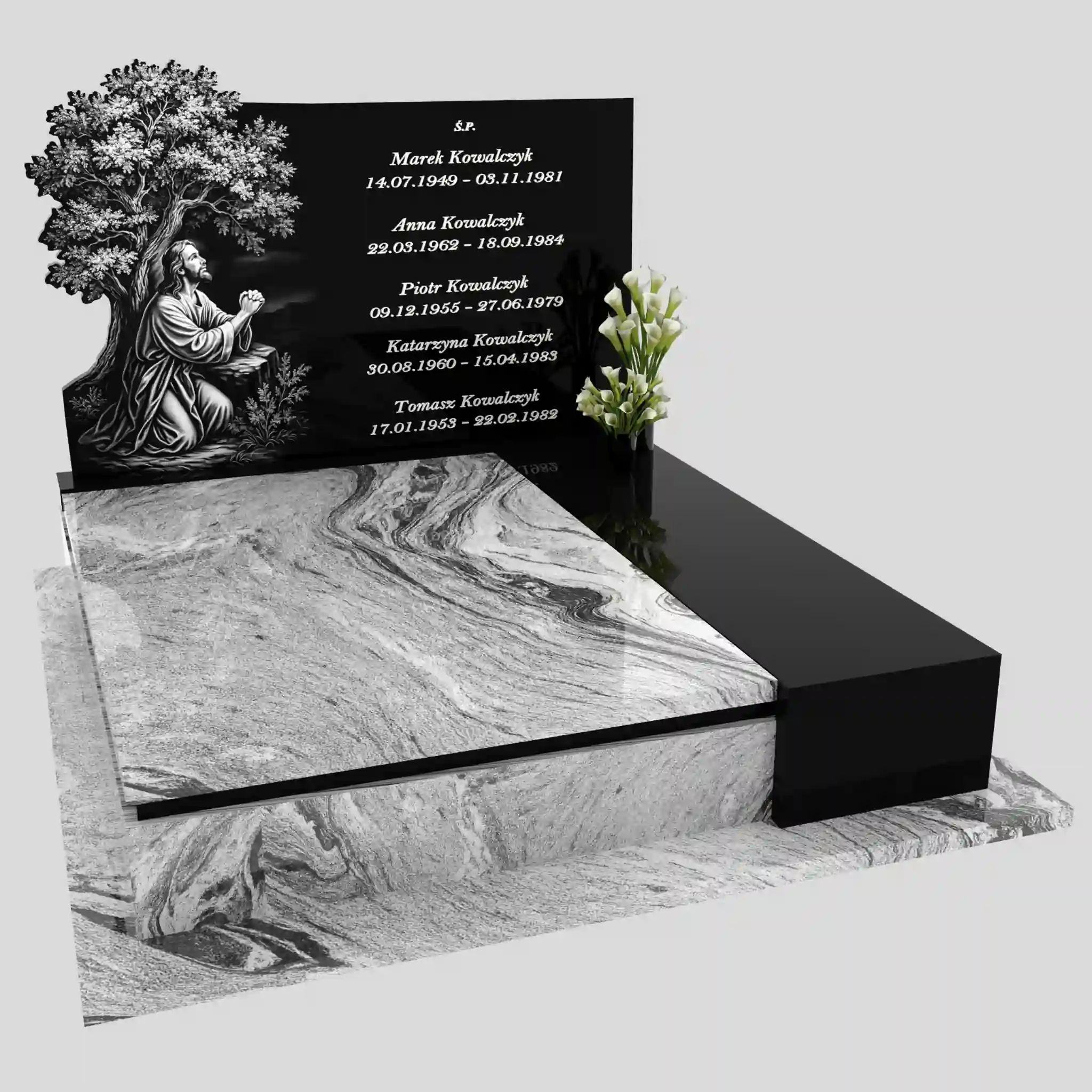 Nagrobek podwójny z grawerem Jezusa i drzewa KD 74 zdjęcie 80