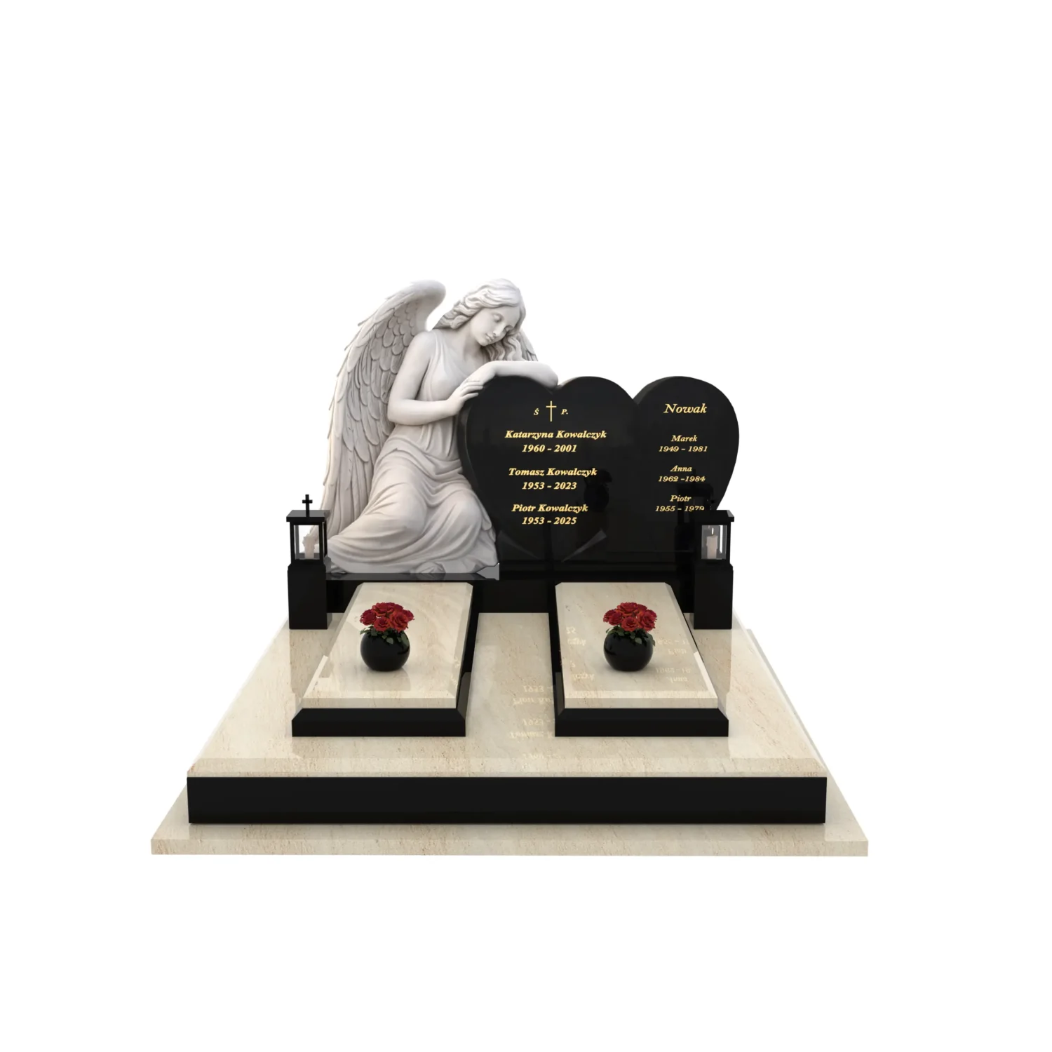 Nagrobek podwójny z rzeźbą anioła i sercem CK 120+360 – photo №12
