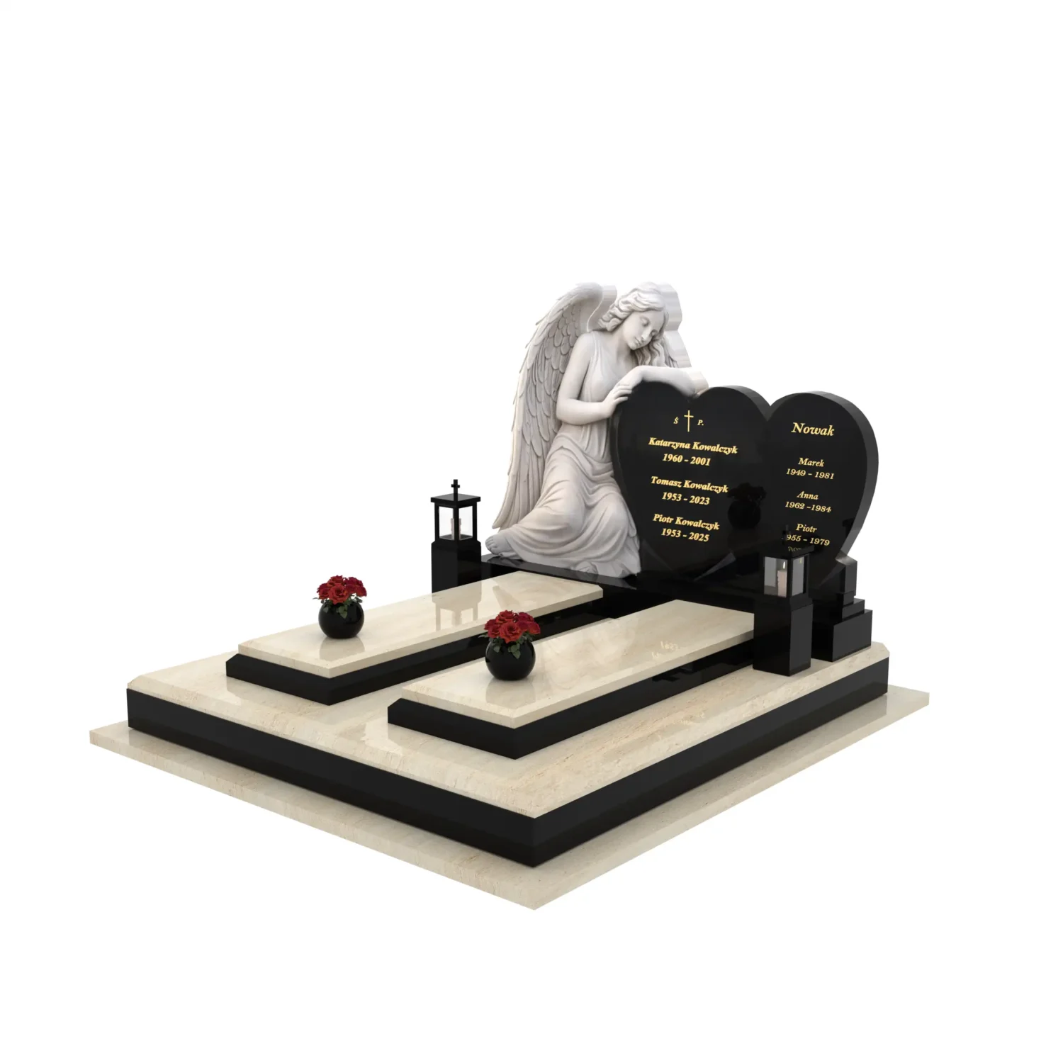 Nagrobek podwójny z rzeźbą anioła i sercem CK 120+360 – photo №1