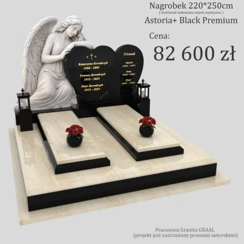 Nagrobki Warszawa | Nagrobki pojdwójne z rzeźbą anioła z granitu astoria