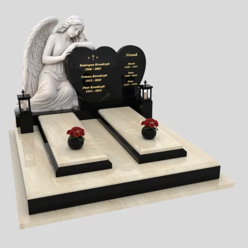 Nagrobki Warszawa | Nagrobki pojdwójne z rzeźbą anioła z granitu astoria